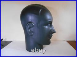 Ancienne Tête Marotte Porte Chapeau Céramique Noir Mat Visage Homme Art Déco Ancienne Tête Marotte Porte Chapeau Céramique Noir Mat Visage Homme Art Déco