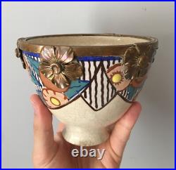 Ancienne coupe en céramique et monture en cuivre André Villien Art-déco 1920's
