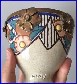 Ancienne coupe en céramique et monture en cuivre André Villien Art-déco 1920's