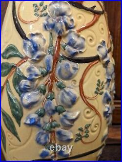 Ancienne paire de grand vase vintage en céramique vernissée poterie faïence déco
