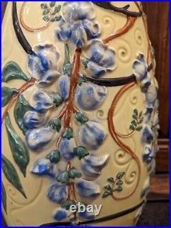 Ancienne paire de grand vase vintage en céramique vernissée poterie faïence déco
