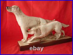 Ancienne sculpture céramique Art déco chien setter St Radegonde Lefrançois