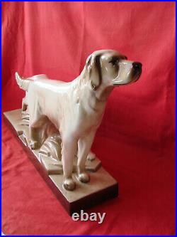 Ancienne sculpture céramique Art déco chien setter St Radegonde Lefrançois