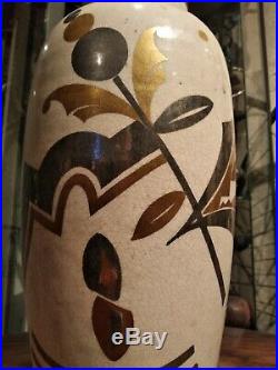 Art Déco 1925 Grande Paires Vase Céramique Fleurs Or