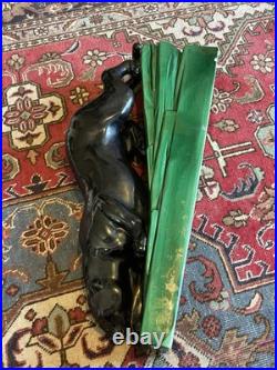 Art Déco Grande Céramique Émaillée 58,5x27,5x12 Panthère À L'affût Signée B État