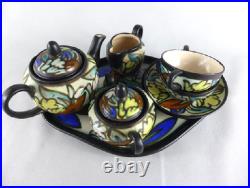 Art Deco Tete-a-tete Bergen Thé Belge En Céramique Pour 2 Avec Plateau 1930