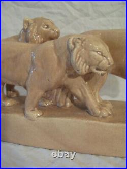 Art déco ODYV céramique Craquelé Tigre Pompon Statue Sculpture 53 cm