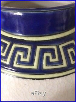 Art-déco Vase Important En Céramique Craquelé Décoré Main, estampillé