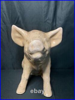 Art déco cochon en céramique craquelée boucherie XXème