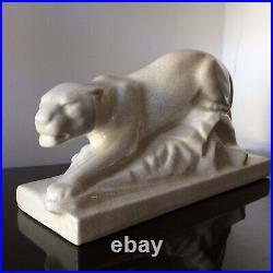 Art deco panthere Sculpture Céramique Craquelée Signée E. SIELG 1930/50 30cm