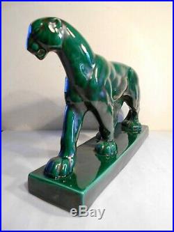 Authentique Statue Animaliere Panthere Ceramique Saint Clement France Art Deco