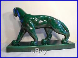Authentique Statue Animaliere Panthere Ceramique Saint Clement France Art Deco
