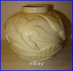 B Tres Joli Vase Boule Art Deco Aux Oiseaux, Ceramique