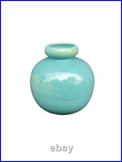 Beau Vase Art Déco Vallauris Années 20-30 Céramique Craquelée Turquoise Beau Vase Art Déco Vallauris Années 20-30 Céramique Craquelée Turquoise