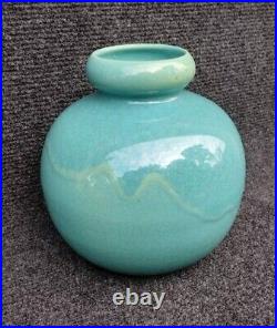 Beau Vase Art Déco Vallauris Années 20-30 Céramique Craquelée Turquoise