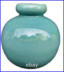 Beau Vase Art Déco Vallauris Années 20-30 Céramique Craquelée Turquoise