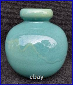 Beau Vase Art Déco Vallauris Années 20-30 Céramique Craquelée Turquoise