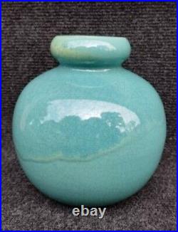 Beau Vase Art Déco Vallauris Années 20-30 Céramique Craquelée Turquoise