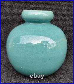 Beau Vase Art Déco Vallauris Années 20-30 Céramique Craquelée Turquoise