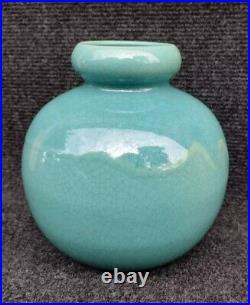 Beau Vase Art Déco Vallauris Années 20-30 Céramique Craquelée Turquoise