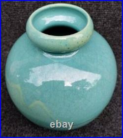 Beau Vase Art Déco Vallauris Années 20-30 Céramique Craquelée Turquoise