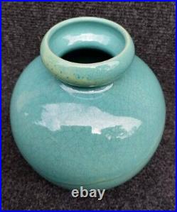 Beau Vase Art Déco Vallauris Années 20-30 Céramique Craquelée Turquoise
