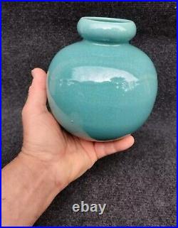 Beau Vase Art Déco Vallauris Années 20-30 Céramique Craquelée Turquoise