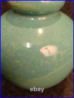 Beau Vase Art Déco Vallauris Années 20-30 Céramique Craquelée Turquoise