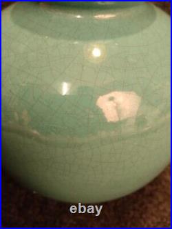 Beau Vase Art Déco Vallauris Années 20-30 Céramique Craquelée Turquoise