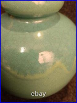 Beau Vase Art Déco Vallauris Années 20-30 Céramique Craquelée Turquoise
