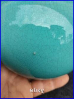 Beau Vase Art Déco Vallauris Années 20-30 Céramique Craquelée Turquoise