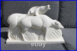 Belle Céramique Craquelée 44,5 cm Lemanceau Biche Blanche Art Déco Saint Clément