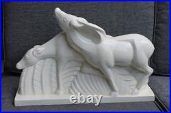 Belle Céramique Craquelée 44,5 cm Lemanceau Biche Blanche Art Déco Saint Clément