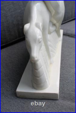 Belle Céramique Craquelée 44,5 cm Lemanceau Biche Blanche Art Déco Saint Clément