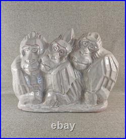 Belle Figurine Trois Gorilles Art Déco Craquelé En Céramique Possible Malicorne