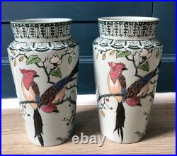 Belle Paire Vases Céramique LONGWY Art déco Oiseau Perroquet Perruche Belle Paire Vases Céramique LONGWY Art déco Oiseau Perroquet Perruche