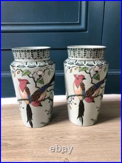 Belle Paire Vases Céramique LONGWY Art déco Oiseau Perroquet Perruche Belle Paire Vases Céramique LONGWY Art déco Oiseau Perroquet Perruche