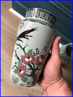Belle Paire Vases Céramique LONGWY Art déco Oiseau Perroquet Perruche Belle Paire Vases Céramique LONGWY Art déco Oiseau Perroquet Perruche