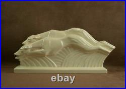 Belle Sculpture Ceramique Craquelée Art Deco Couple De Levriers 1930