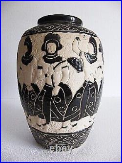Bien Hoa Imposant Vase Ceramique Emaille Indochine Vietnam Art Deco Asie