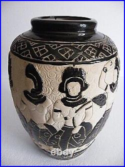 Bien Hoa Imposant Vase Ceramique Emaille Indochine Vietnam Art Deco Asie