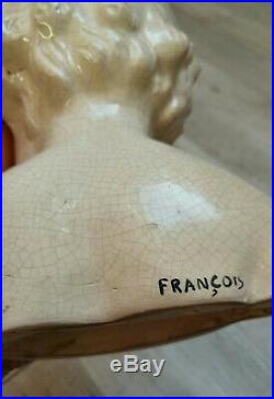 Buste d'enfant chérubin en céramique émaillée craquelé LEVALLOIS FRANCOIS 1930