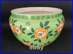CACHE POT CÉRAMIQUE FIVES LILLES DE BRUYN ART DECO FLEURS JARDINIERE VASE ø27cm