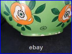 CACHE POT CÉRAMIQUE FIVES LILLES DE BRUYN ART DECO FLEURS JARDINIERE VASE ø27cm