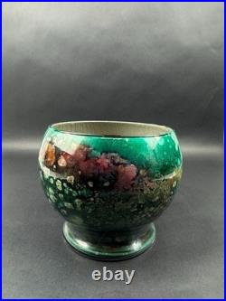 Cache-pot Art Déco en céramique à glaçures flammées années 1920-30