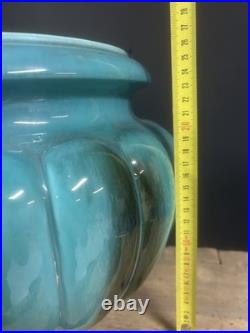 Céramique Emaillée Turquoise Vallauris Vase Cache Pot Ancien Art Deco