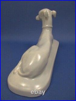 Ceramique Levrier Art Deco Faience Sarreguemines Craquelee Bleu