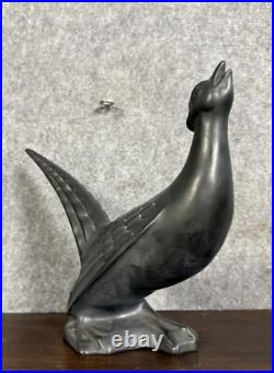 Céramique laquée noire époque Art Déco oiseau signé Jean Céramique laquée noire époque Art Déco oiseau signé Jean