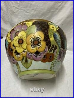 Charles Catteau Boch Frère Keramis Cache Pot Céramique Perroquet D. 1740 Art Deco