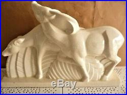 Charles Lemanceau Grande Sculpture Ceramique Craquele Art Deco Antilope